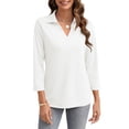 thumbnail image 4 of SWQZVT Women's V Neck Polo Shirt 3/4 Sleeve Collared Casual Business Top Loose Fit Summer Blouse, 4 of 7