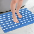 thumbnail image 2 of Alfombra de baño REGALWOVEN a rayas, suave y esponjosa, antideslizante, tapete absorbente de agua para bañera, ducha azul 16" x 24", 2 of 6
