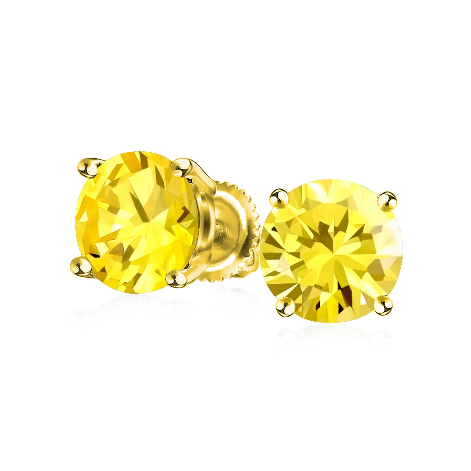 Canary Yellow CZ Stud Earrings 14K Gold Plated Sterling Silver Screwback 