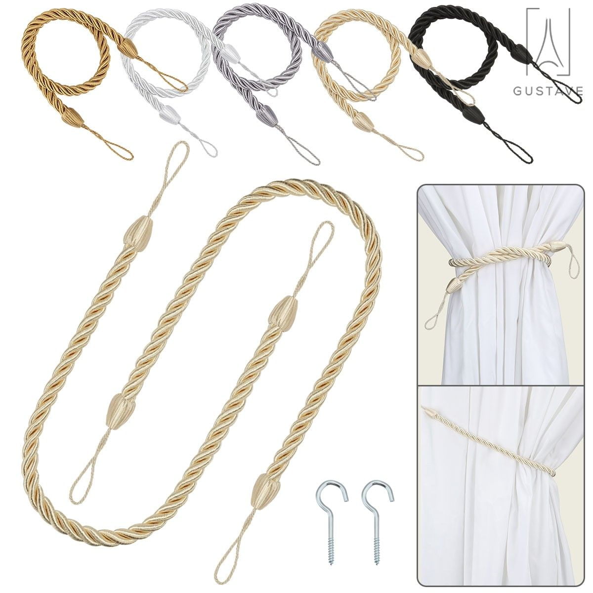 Details about   PR XL Large Rope Tassel Decorative Curtain Tie Backs 30" Long 2 Beige Gold 