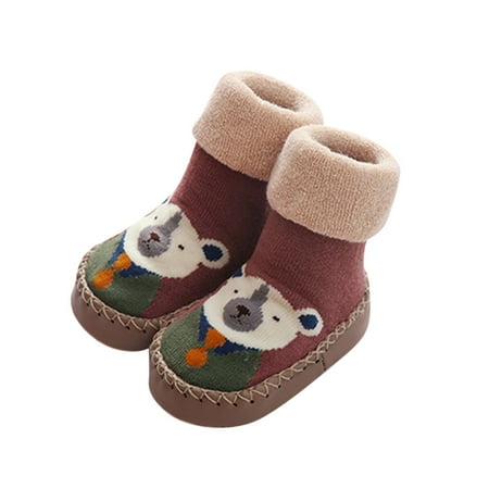 

ZMHEGW Autumn And Winter Cute Children Toddler Shoes Boys And Girls Flat Bottom Non Slip Lightweight Warm Comfortable Cartoon Pattern