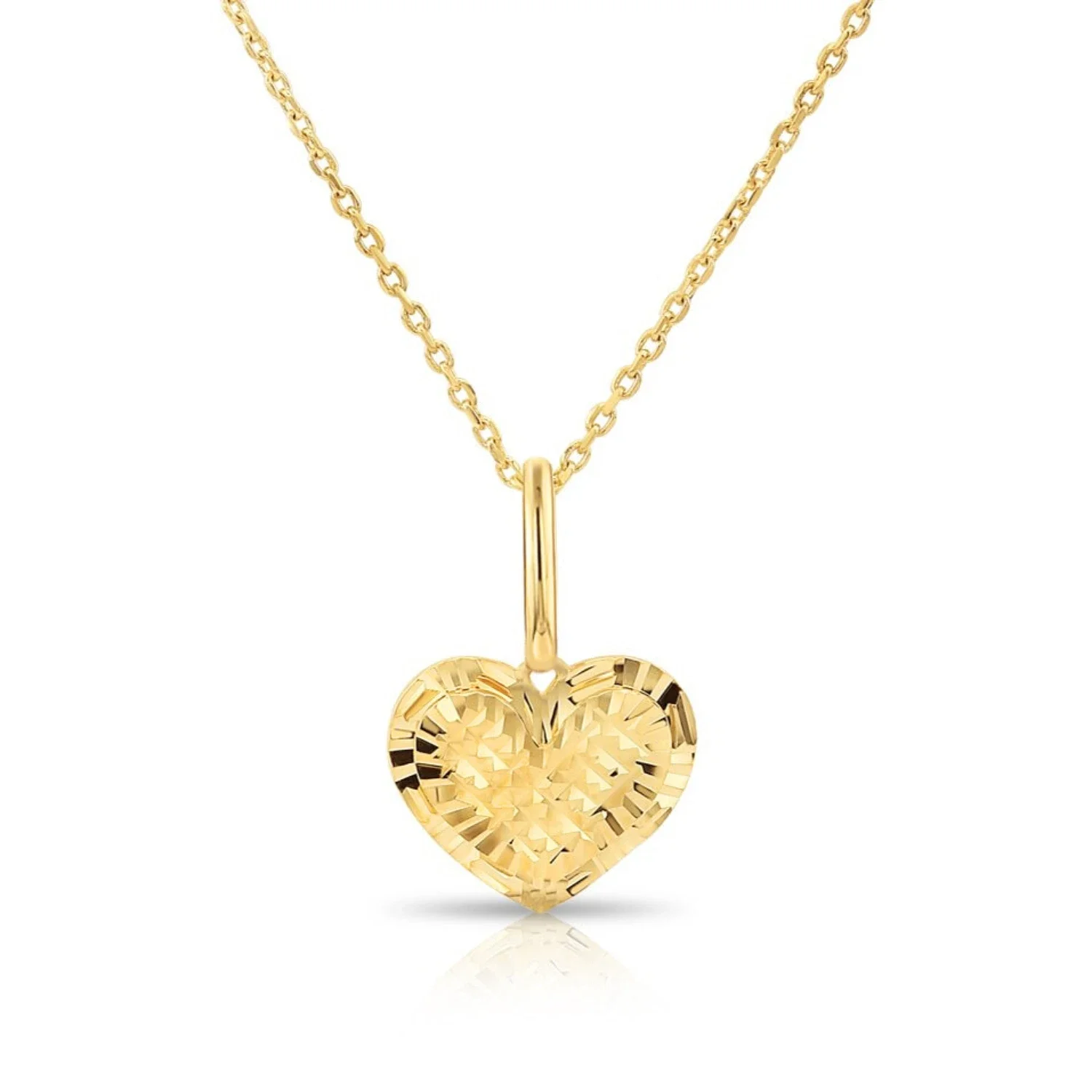 Tilo Jewelry 14K Yellow Gold Heart Pendant Charm Necklace with Diamond-Cut Engraving for Women & Unisex | 18 Inch Cable Chain