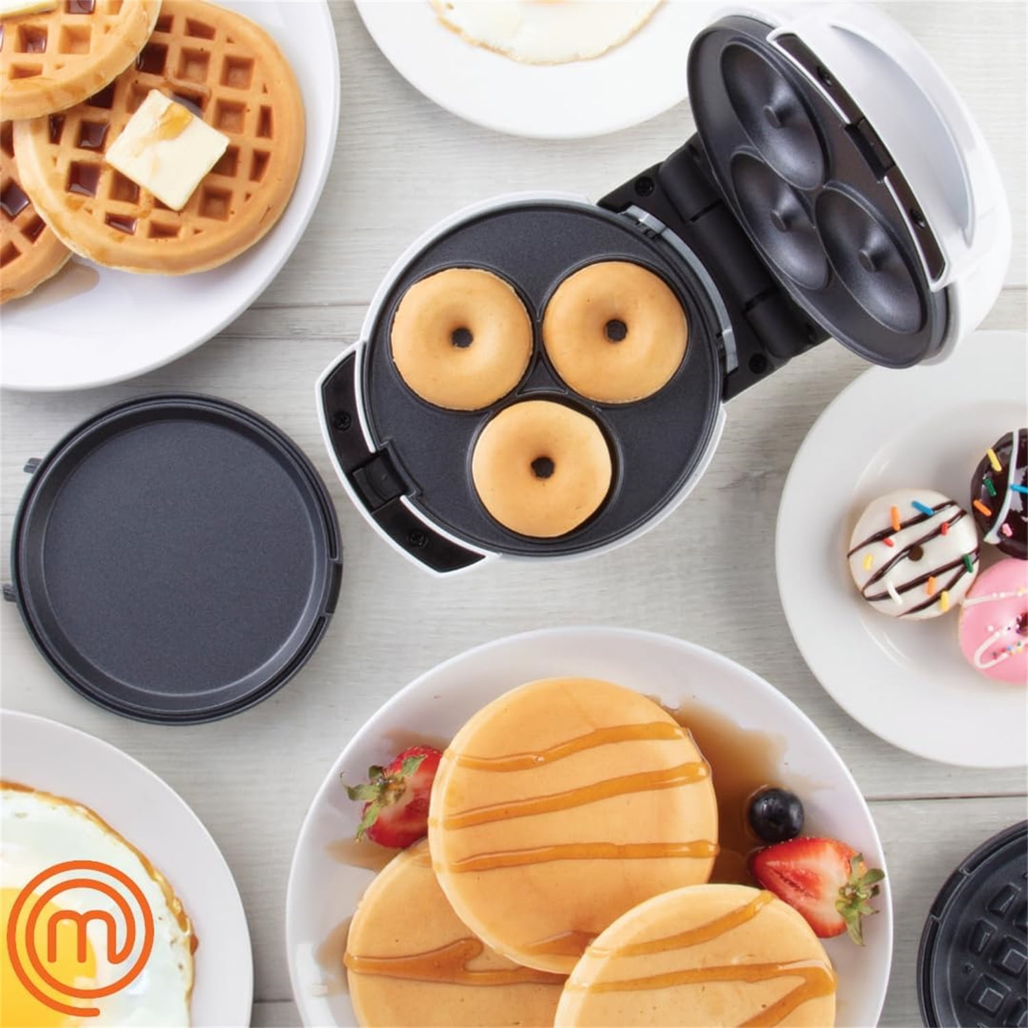 3-in-1 Mini Holiday Breakfast Maker- Make Eggs Pancakes Donuts Waffles & More in 1 Easy to Use Appliance! 3 Removable NonStick Cooking Plates for Quick Cleaning Storing- Compact Cooker Gift
