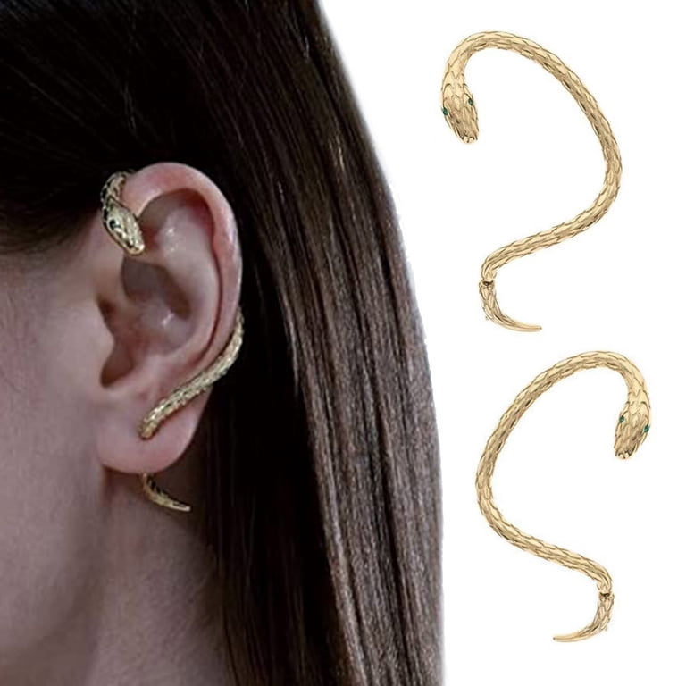 14K Gold Plated Tassel Earrings Set - Huggie Hoops, Dangling Chains & Ear Cuff