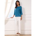 thumbnail image 4 of DARING DIVA Women's Satin Boat Neck 3/4 Sleeve Business Shirt L Peacock Blue, 4 of 6