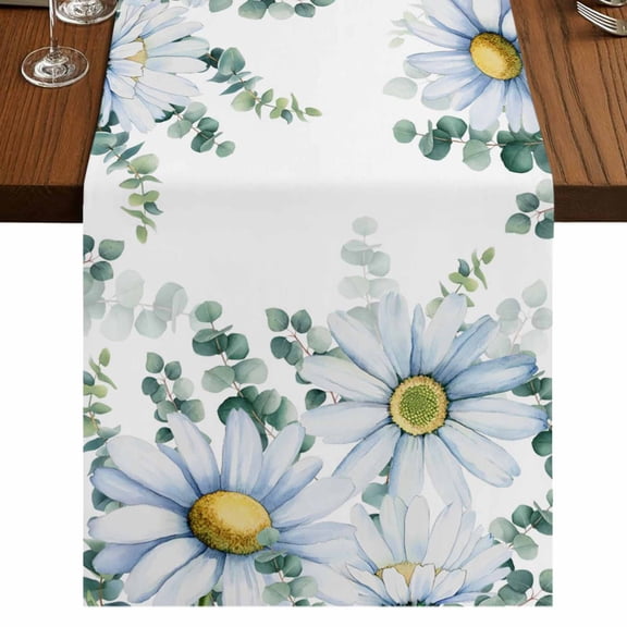 Table Runners 48 Inches Long Dress Scarves, Daisy Eucalyptus Farmhouse Kitchen/Dining Table Runner, Short Coffee Tablerunners, Farmhouse Weeping Botanical 13x48 Inch