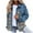 Blue, variant on BEFOKA Womens Jean Classic Casual Denim Jacket Long Sleeves Plaid Trendy Loose Shacket Fall Trucker Coats Going Out Tops for Women Jean Jacket Sweatshirt