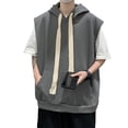 thumbnail image 1 of Sudadera sin mangas para hombre, ajuste holgado, color puro, informal, sudadera con capucha para hombre con bolsillo para primavera y verano, 1 of 8