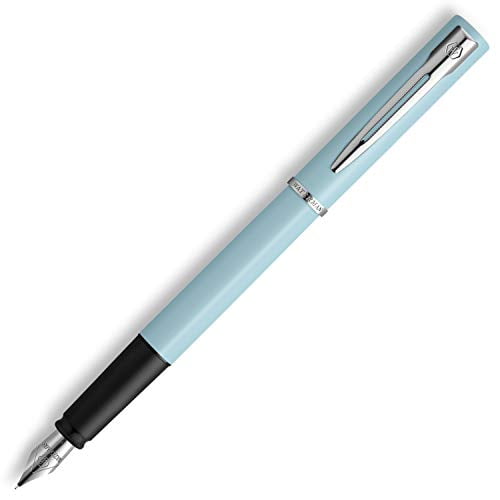 Blue Ink Waterman Graduate Chrome Fountain Pen Fine Nib 