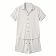 thumbnail image 4 of Mens Summer Beach 2 Piece Sets Casual Vacation Short Sleeve Button Shirts Loose Elastic Waist Shorts Trendy Comfy Solid Color Outfits, 4 of 6