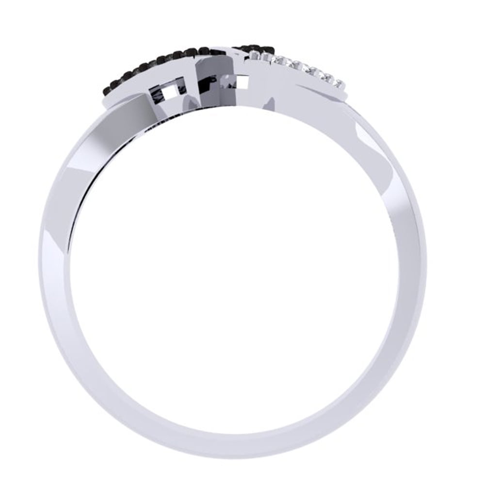 0.25 Carat (ctw) Sterling Silver Black & White Diamond Ladies Split Shank Heart Love Promise Ring 1/4 CT