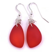 Christmas Love Red Sea Glass Earrings on Sterling Silver Hooks