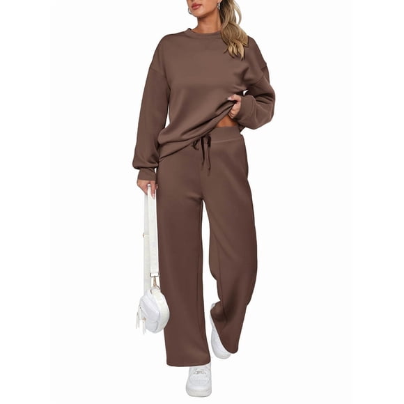 Traje de Dos Piezas para Mujer: Sudadera de Larga y Pantalón de Otoño. Traje Informal. Color Café XXL