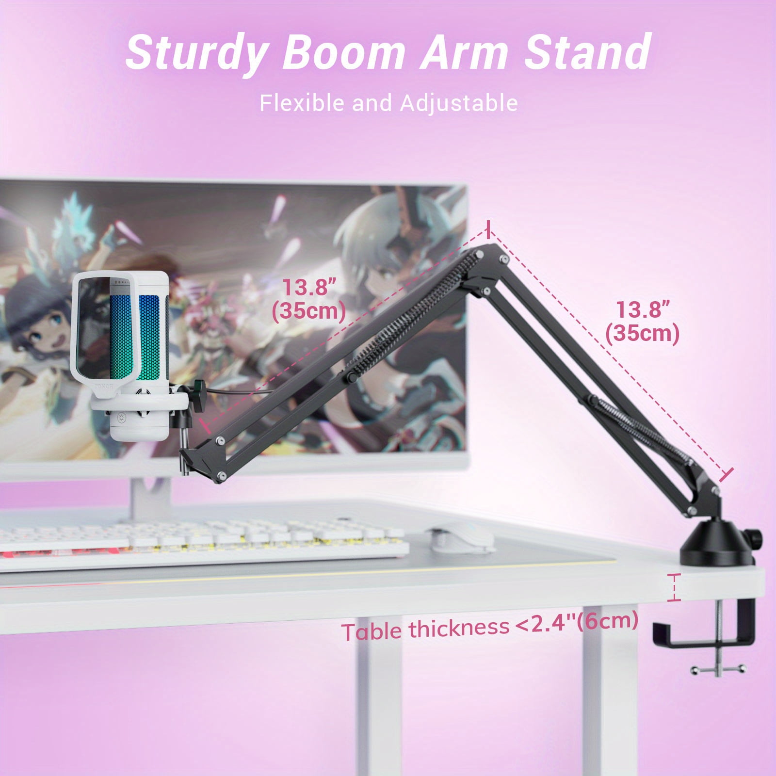 USB- Compatible RGB Gaming Microphone with Boom Arm & Shock Mount - USB- Condenser Mic Suitable for Streaming, Podcasting, Voice Recording, PC Computer Setup, Pop Filter System for Studio Recording