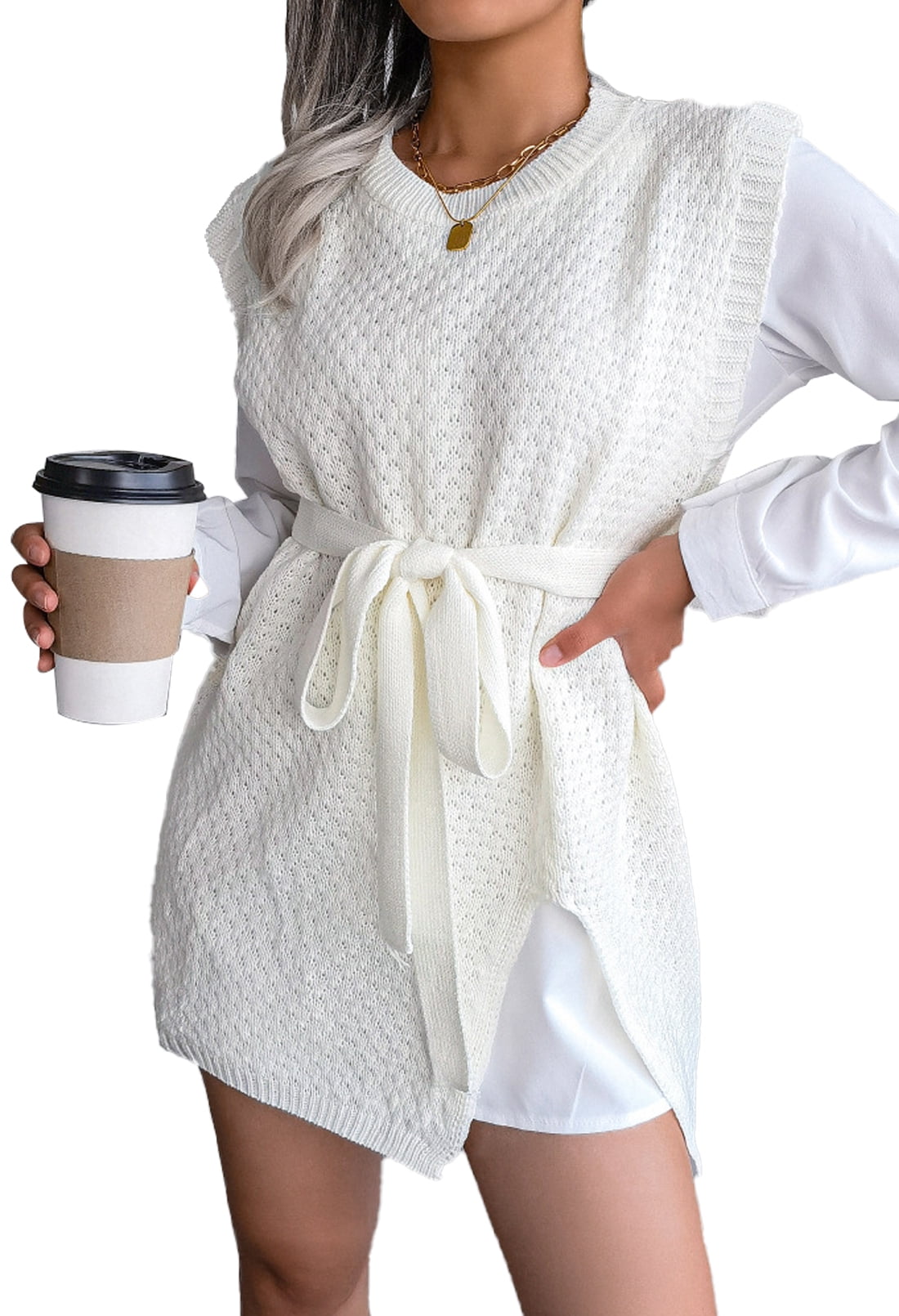 Pink Queen Women's Loose Oversized Sweater Tank Top Sleeveless Knit