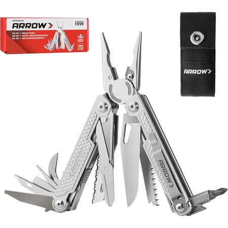 ARROW 20-In-1 Multi Tool Pliers Stainless Steel EDC Multitool with Pocket Knife Sheath and Pocket Clip Safety Locks Multi-Use Tool for Outdoor Camping Hiking