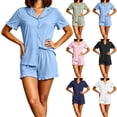 thumbnail image 6 of Utoimkio Women's Ruffle Trim Pajama Set,Button Down Short Sleeve Top & Shorts Loungewear Outfits, 6 of 6