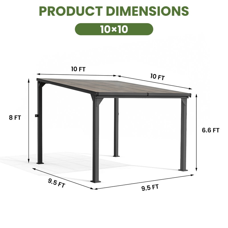 10 ft.×10 ft. Hardtop Outdoor Gazebo Pergola Aluminum Framed with Sloping Pitched Roof for Garden, Patio