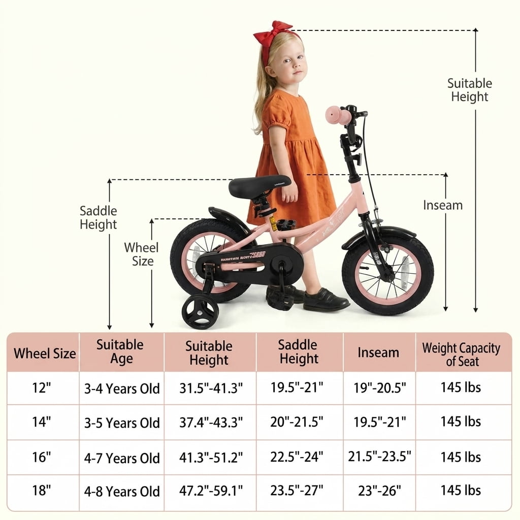 Redsmile 12 Inch Kids Bike for Boys Girls Ages 3-8, Adjustable Toddler Bicycle with Removable Training Wheels, Handbrake and Coaster Brake, 145 lb Kids Bike, Pink