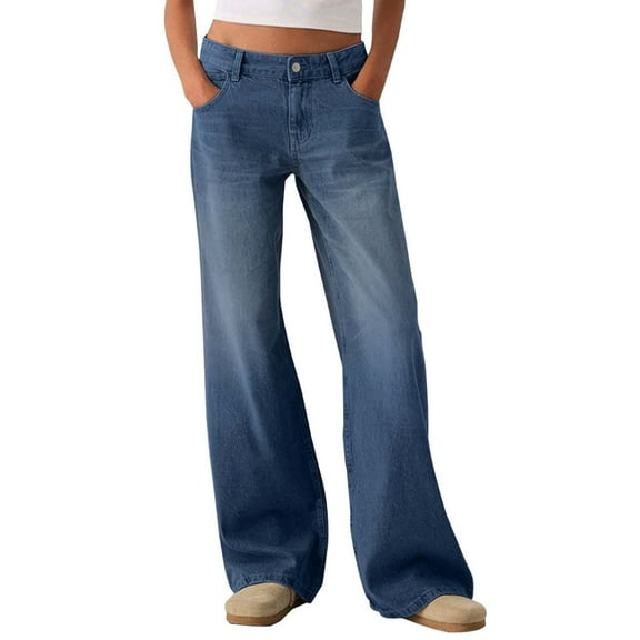 New Fashionable Women's Loose Wide Leg Solid Color Casual Versatile Jeans Lightweight, All Season, Hand Wash Multiple Sizes Available