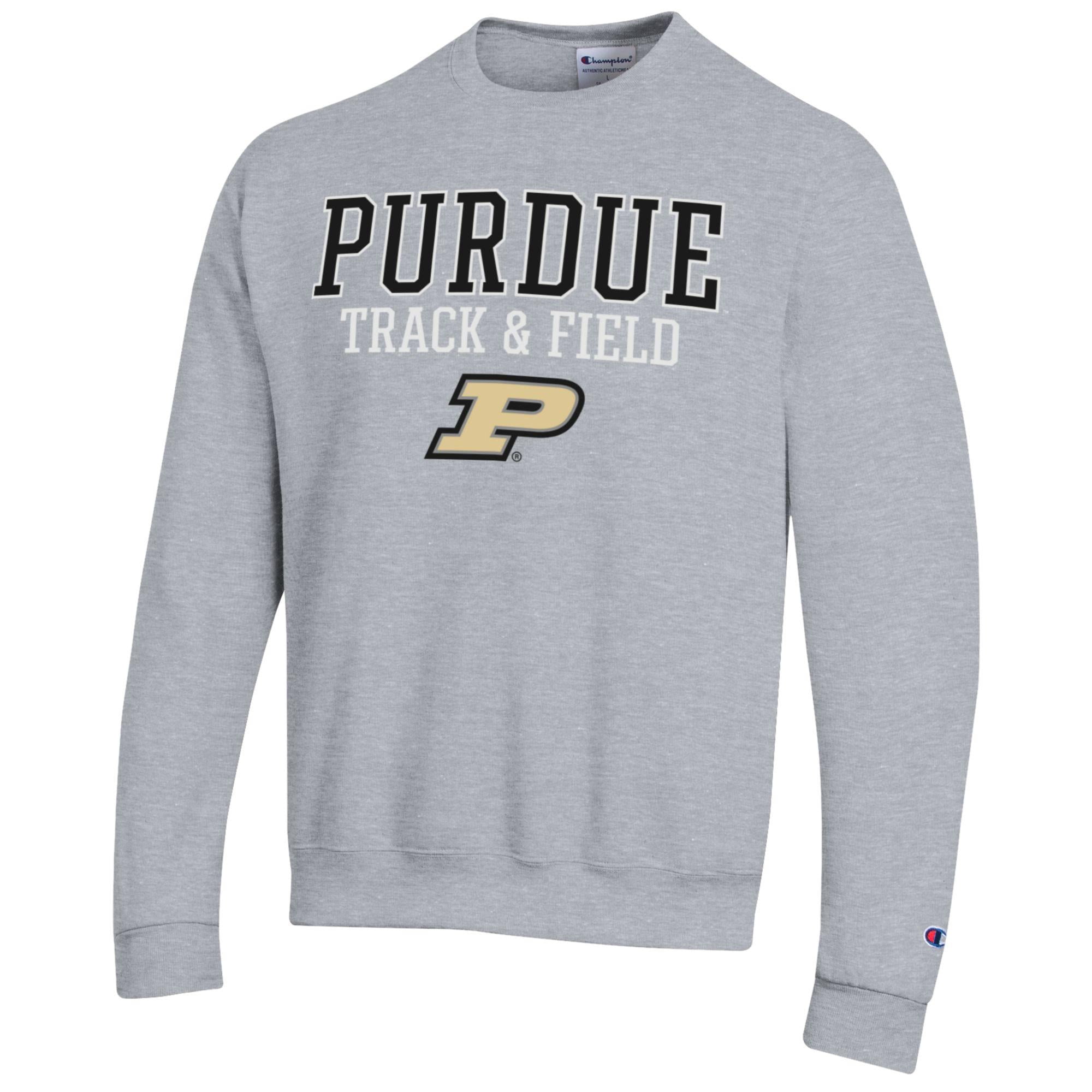 Men's Champion  Gray Purdue Boilermakers Track & Field Stack Powerblend Pullover Sweatshirt
