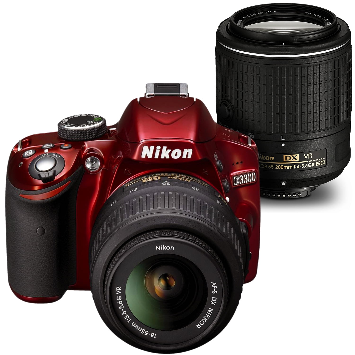 Nikon D3300 18-55 VR Ⅱ Kit Red Nikon D3300 DSLR Camera 18-55mm VR II + 55-200mm NIKKOR Lens