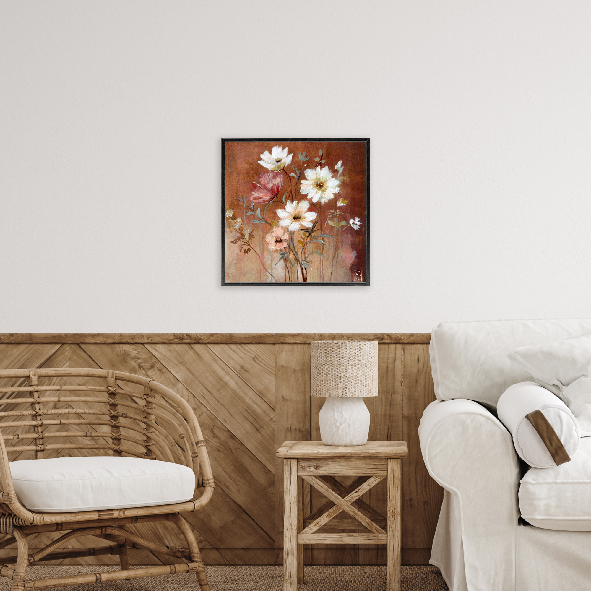 Mocha Flowers Collection Black Framed Giclee Art, design by Sara Culpepper