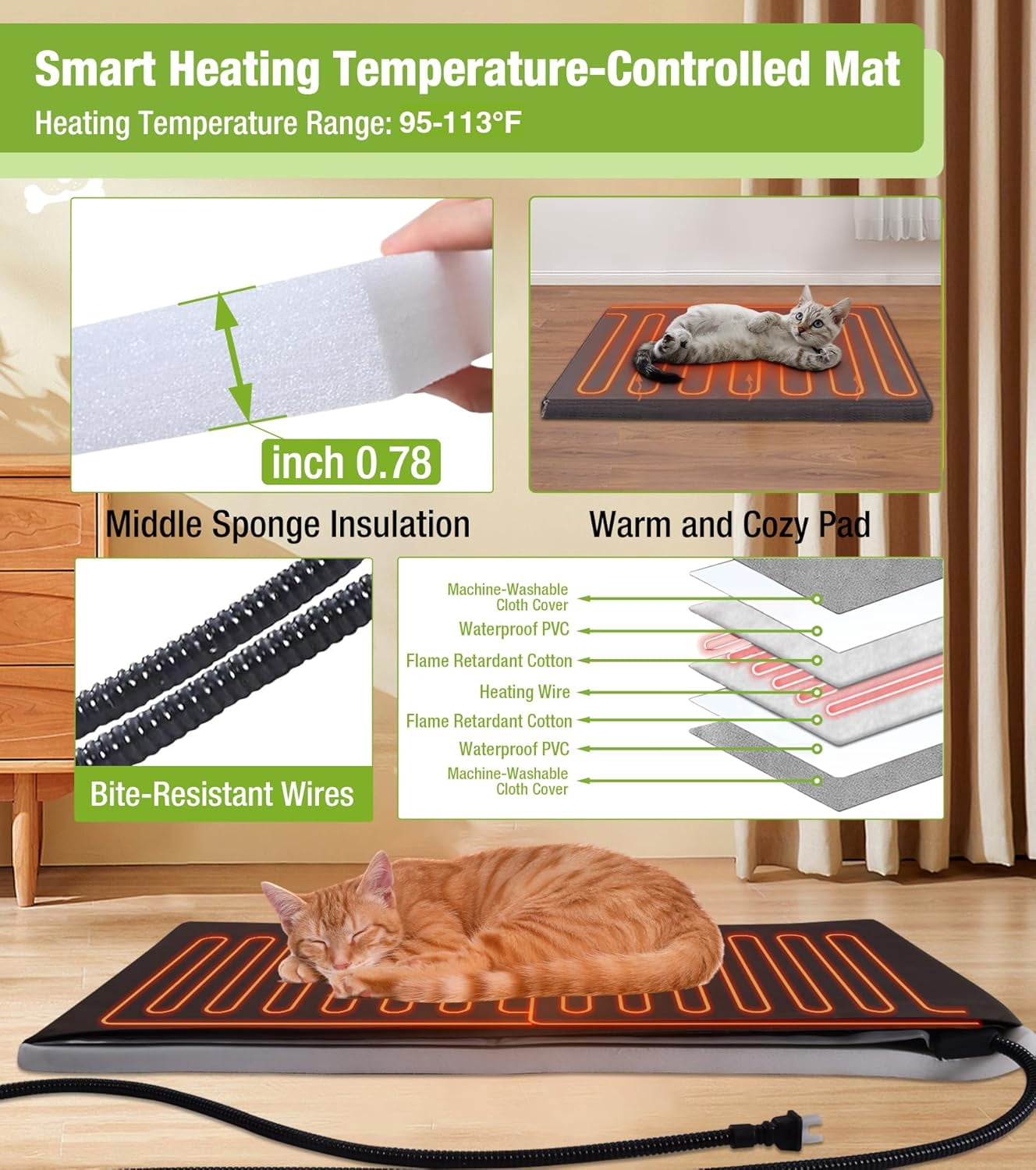 MEDEHOO Heated Cat House for Outside, Outdoor Cat House Weatherproof Insulated Feral Cat Shelter with Anti-Chewing Electric Heating Pad, Elevated Base & DIY Nameplate, 43.5" L(Black and White)