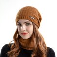 thumbnail image 1 of 1 Set Unisex Knitted Hat Scarf Fashion Pattern Brimless Solid Color Beanies Hat Autumn Winter Stretchy Knitting Cap for Riding, 1 of 10