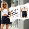 thumbnail image 4 of VDJ Shorts for Women Summer Mid Waisted Drawstring Elastic Waist Solid Color Beach Shorts Comfy Lightweight Navy Casual Shorts with Pockets Size S, 4 of 11