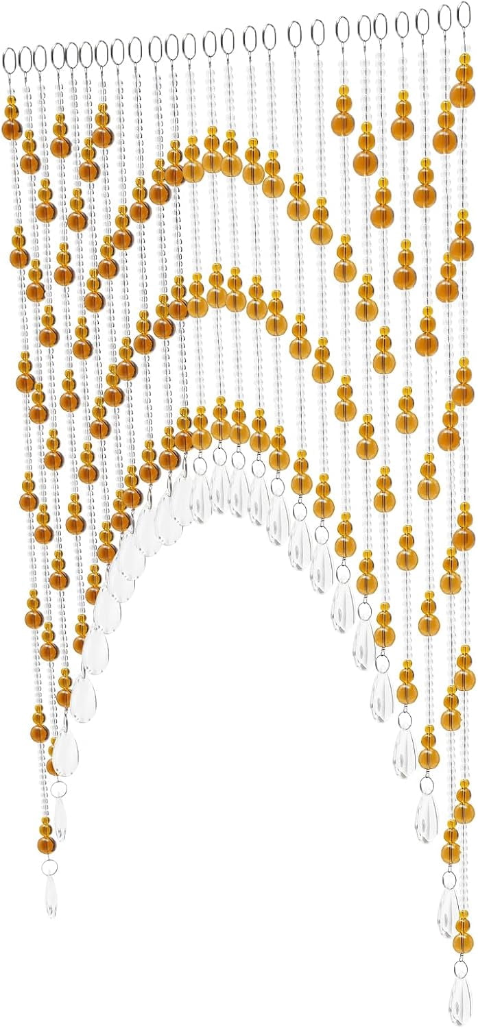Beaded Curtain with 25 Crystal Strings Beaded Curtain for Doorways Door Hanging Door Beads Curtain Doorway Beads Room Bead Partition Curtain Room Decor for Bedroom Living Room (Amber)