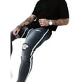 thumbnail image 3 of Men's Denim Long Pants, Side-Striped Distressed Ripped Zip Slim Jeans, 3 of 7