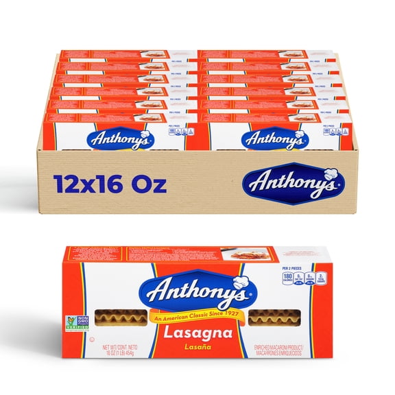 Anthony’s Lasagna Pasta, 12-Pack (16 oz Each), Traditional Wide Pasta Sheets for Homemade Lasagna & Italian inspired dishes