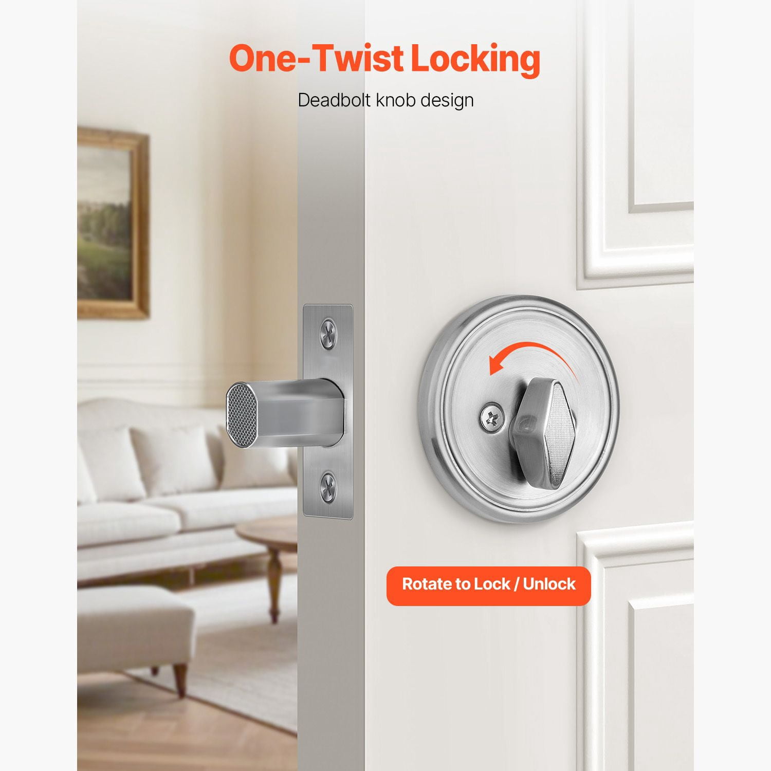 Deadbolt Door Lock for Standard Interior Exterior Doors, Fits 1-3/8" to 1-3/4" Thick Doors, Security Deadbolt for Bedroom Kitchen Bathroom Entry
