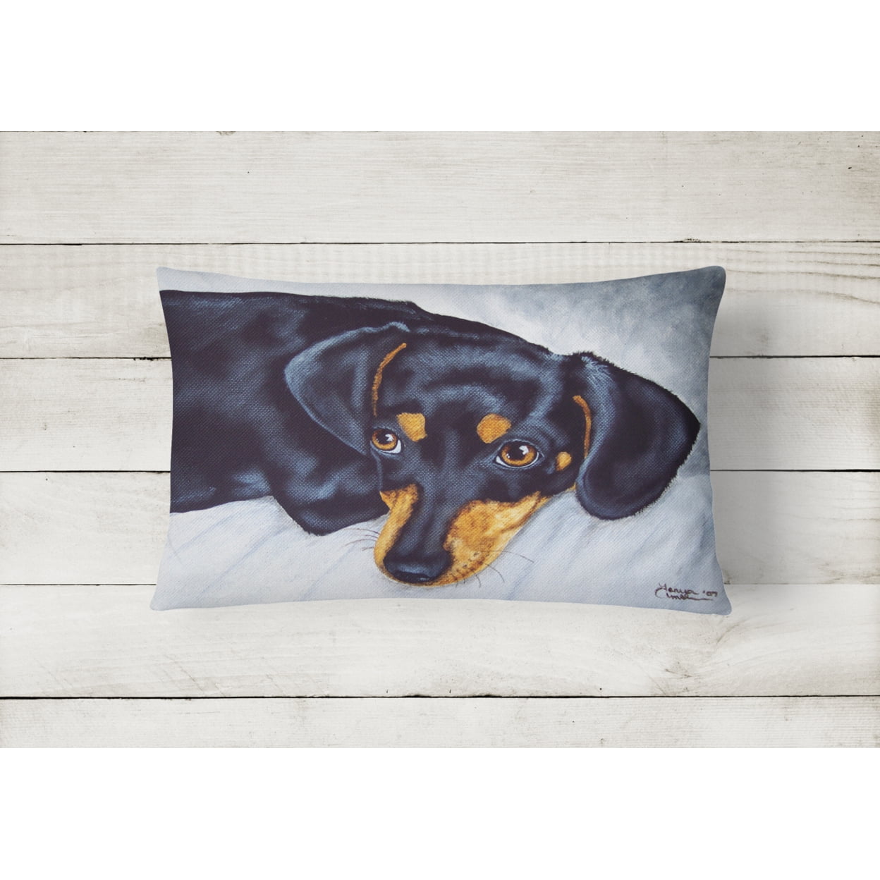 Carolines Treasures AMB1079PW1216 Black and Tan Doxie Dachshund Fabric Decorative Pillow 12H x16W multicolor