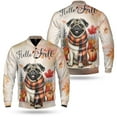 thumbnail image 3 of Hello Fall Pug Scarf Welcome Autumn with Leaves Pumpkins All Over Print 3D Baseball Jacket Dog Lover Gifts Bomber Jacket Softball - 00011, 3 of 6