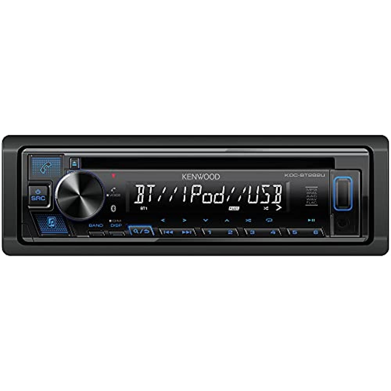 KENWOOD CD Car Stereo - Single Din, Bluetooth Audio, USB MP3, FLAC, Aux in, AM FM Radio, Detachable face with White 13-Digit LCD Display and Blue Button Illumination - Walmart.com
