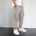 thumbnail image 2 of SJLDQY Boys' Cargo Pants Elastic Waist Drawstring Wide leg Pants Solid Color Casual Loose Trousers with Pockets, 2 of 5
