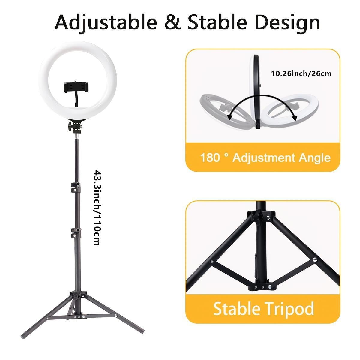 UEGOGO 10-Inch Portable Selfie Ring Light with Flexible Tripod & Phone Stand - 360° Adjustable LED Lighting for Makeup, Live Streaming, and Outdoor Photography, USB Powered ring  light  glow