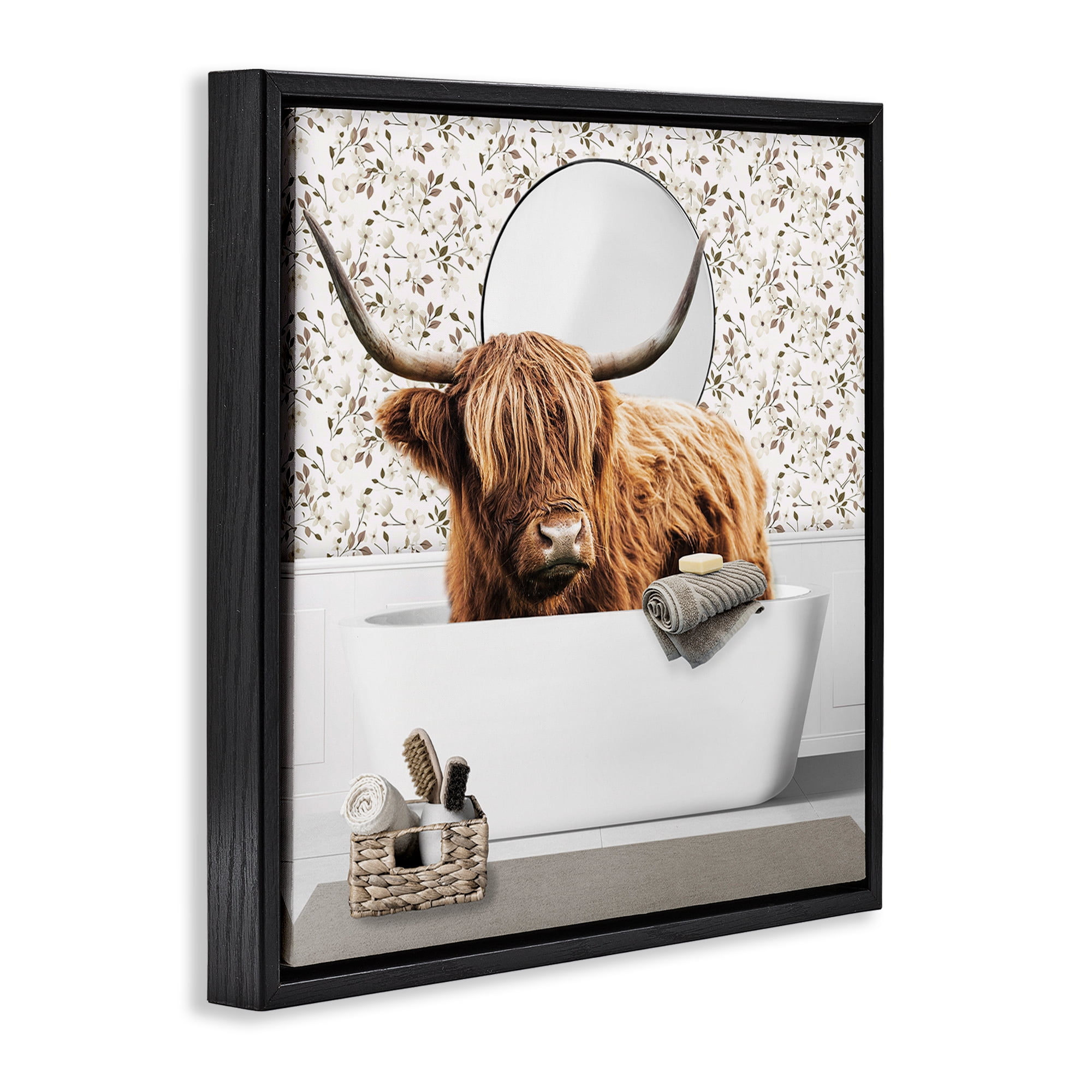 Stupell Industries Boho Cattle Bath Time Black Framed Floater Canvas Wall Art, design by CAD Designs