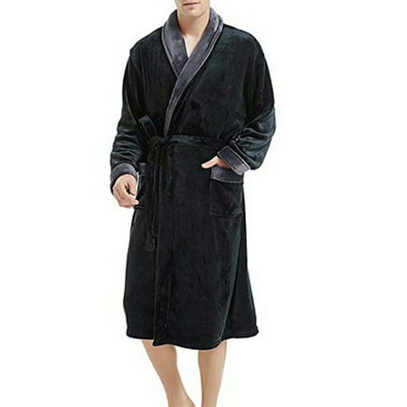 

TOTO Men Tops Men S V-Neck Winter Lengthened Plush Shawl Bathrobe Home Clothes Long Sleeved Robe Coat