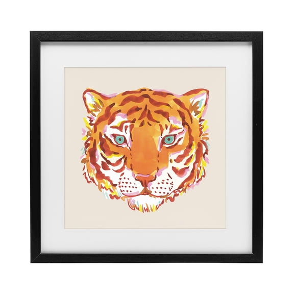 Stupell Industries Eclectic Orange Boho Tiger Face Black Framed Print Under Glass, 13 x 13, by Karolina Sato