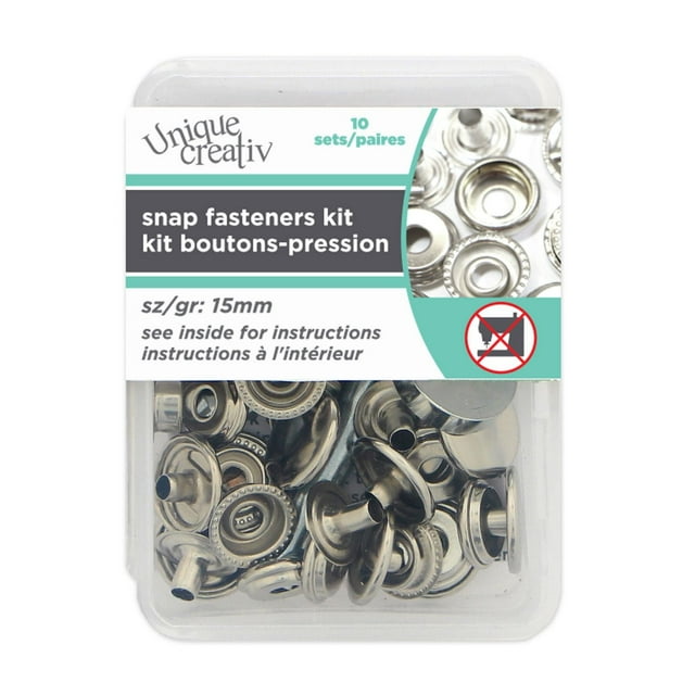 Ens. boutons-pression/outil sans couture Unique Creativ de 15 mm en argent