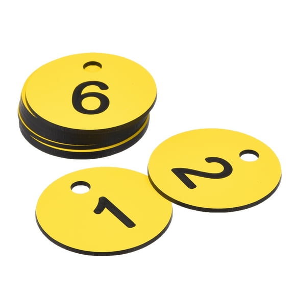 Uxcell Round 1-10 Number Tag Key Tag Acrylic Engraved Yellow ID Tag for Decoration, Pack of 10