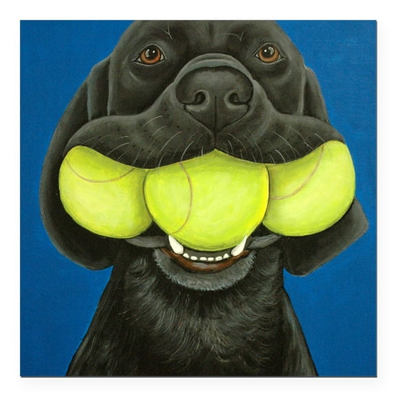 CafePress - Black Lab With 3 Tennis Square Car Magnet 3 X 3 - Square Car Magnet 3" x 3"