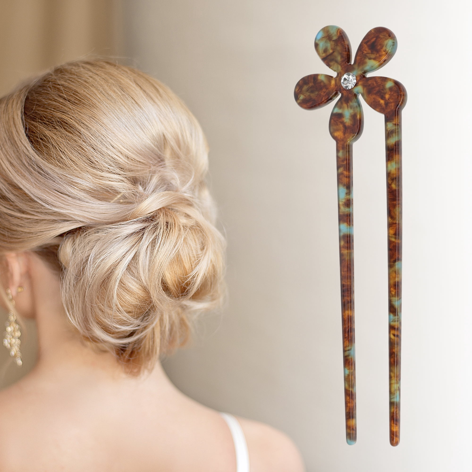 Unique Bargains Comfortable No Slip  Five-petal Flower Chignon Pin for Women 1 Pc Amber
