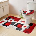 thumbnail image 4 of Red Black Bathroom Rugs Set Color Block Stitching Non Slip Absorbent Soft Bath Mats 3 Piece Set with Bathroom Rug, U-Shaped Floor Mat, Toilet Seat Cover Small Size, 4 of 9