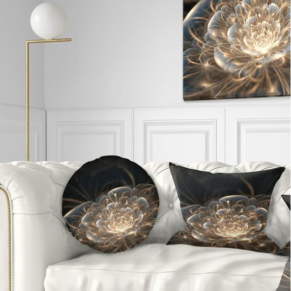 Designart Fractal Flower with Golden Rays - Floral Throw Pillow - 12x20
