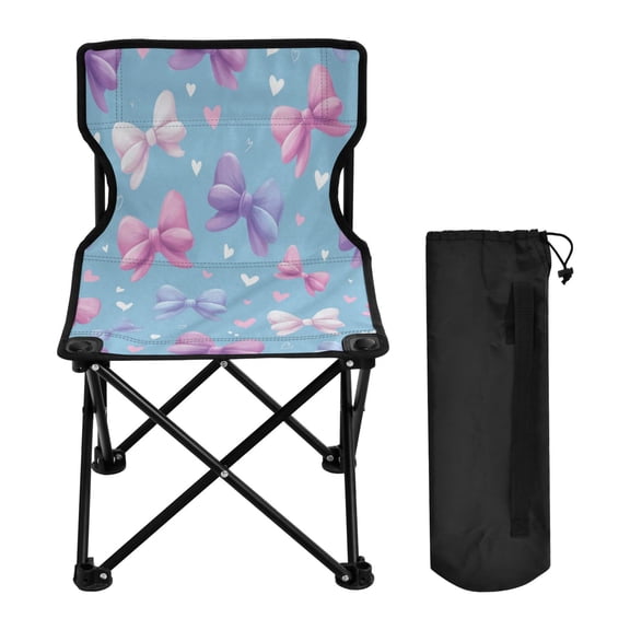 600D Oxford Camping Chair Portable Foldable Chair Supports 220 lbs for Picnic, Fishing, Backpacking Pink and Purple Bows