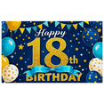 thumbnail image 3 of Blue and Gold Glittery 18th Birthday Banner Backdrop Decor with Stars Balloons and Bunting for Birthday Party Photography Props Decorations Happy Birthday Celebrations, 3 of 8